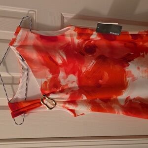 DONNA RICCO BRAND WOMEN'S RED AND WHITE LINED SLEEVELESS SUMMER DRESS SIZE 4